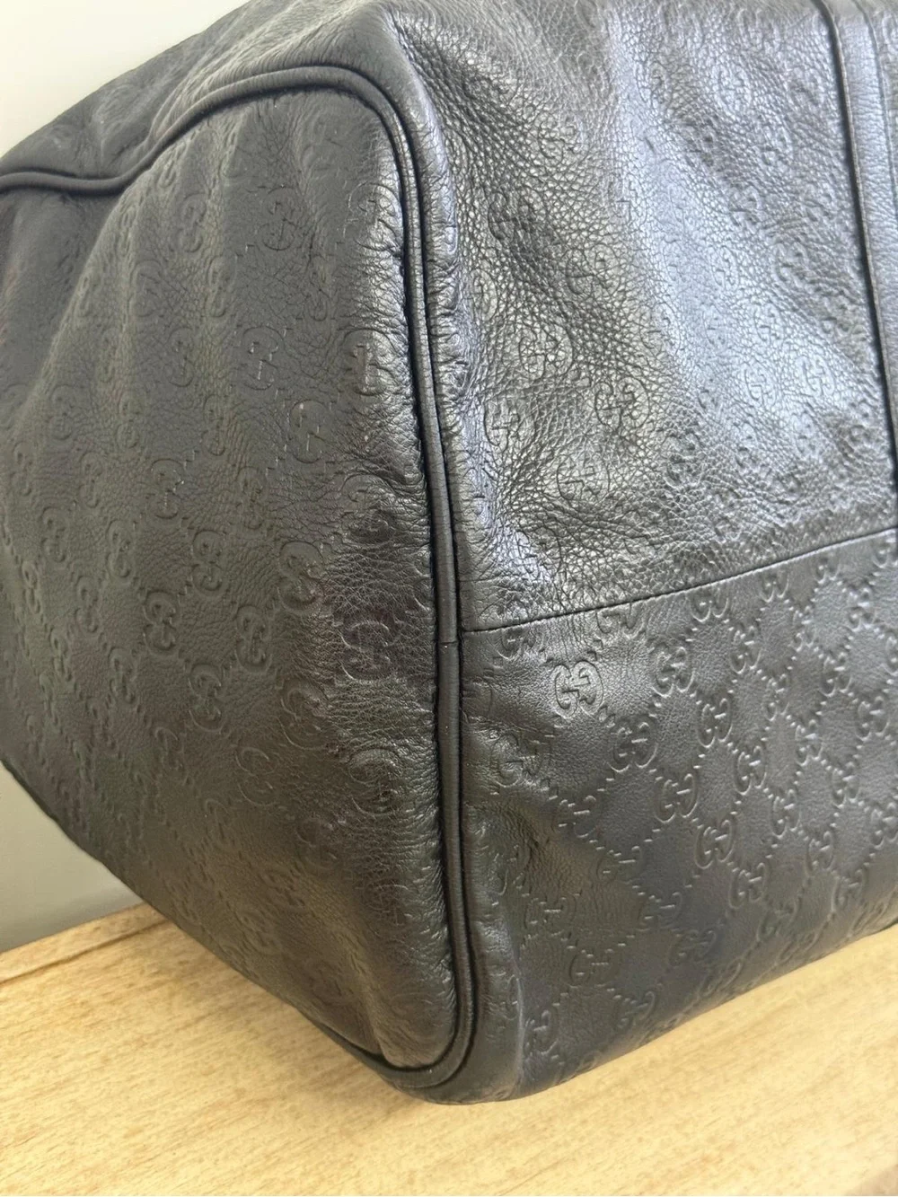 Gucci Guccissima Leather Boston Duffel Bag Black